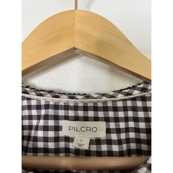 Anthropologie Pilcro Keira Long Sleeve Shirt Dress Brown Gingham Black Embroider - Picture 6 of 9